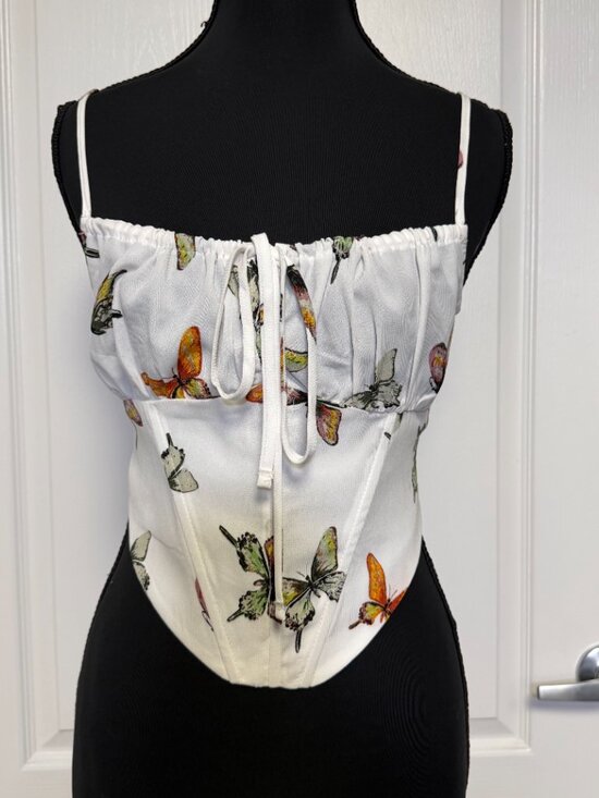 Mixed Threads Tops - Mixed Threads Butterfly Bustier Corset Crop Top White Size M NWT